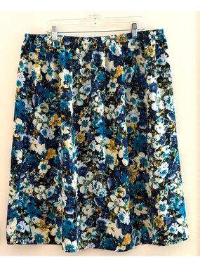 Blair Womens Floral Print Elastic Waist Skirt 2XL Multicolor Blue White Tropical